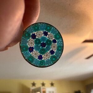 Italian Millefiori Glass Cabochon Pendant - Teal, Turquoise & Blue